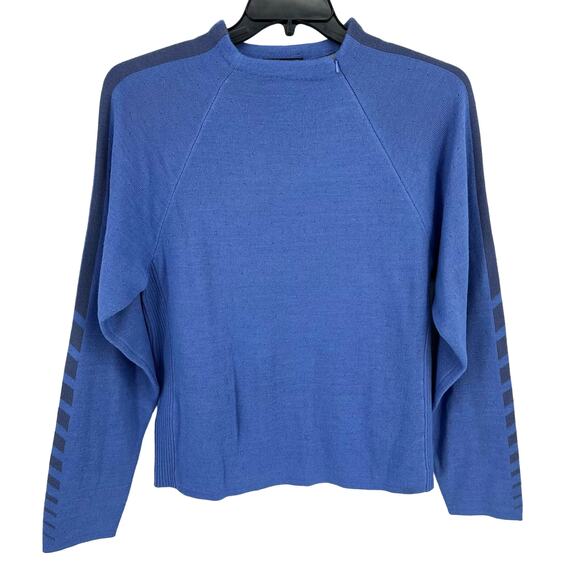 LL Bean Blue Mock Neck Pullover Sweater Womens Size Large Wool Blend - Picture 1 of 4